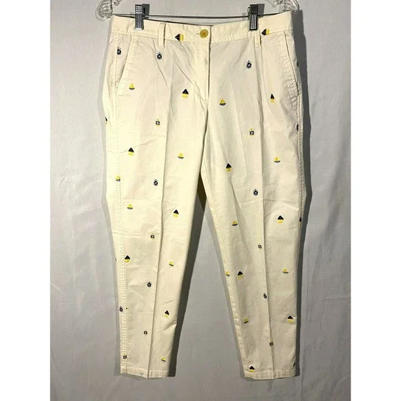 Talbots Pants Embroidered Nautical Sz 4 Ivory Girlfriend Chinos Ankle Length - Picture 3 of 12